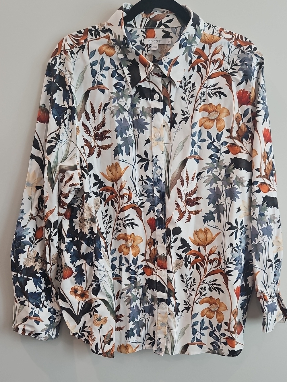 Chico's White Floral Button-Up Shirt - Multi-Color